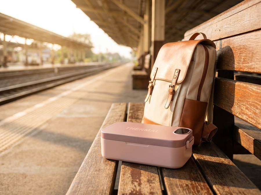 ThermalBox on commuter bench - feature: cordless battery