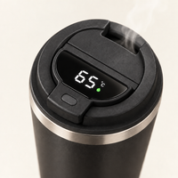 Close-up of the smart lid temperature display showing 65°C